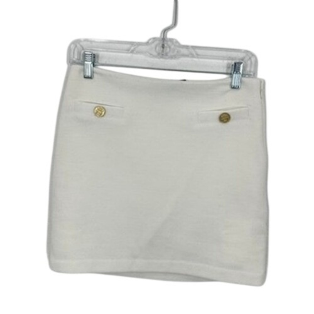 J. Crew Size XS Cream White Wool Blend Mini Skirt Gold Button Detail Preppy Chic